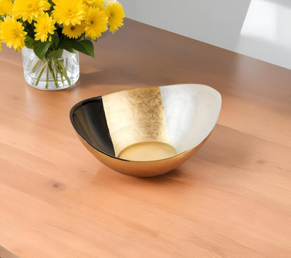 6" Gold Black And White Oval Glass Bowl