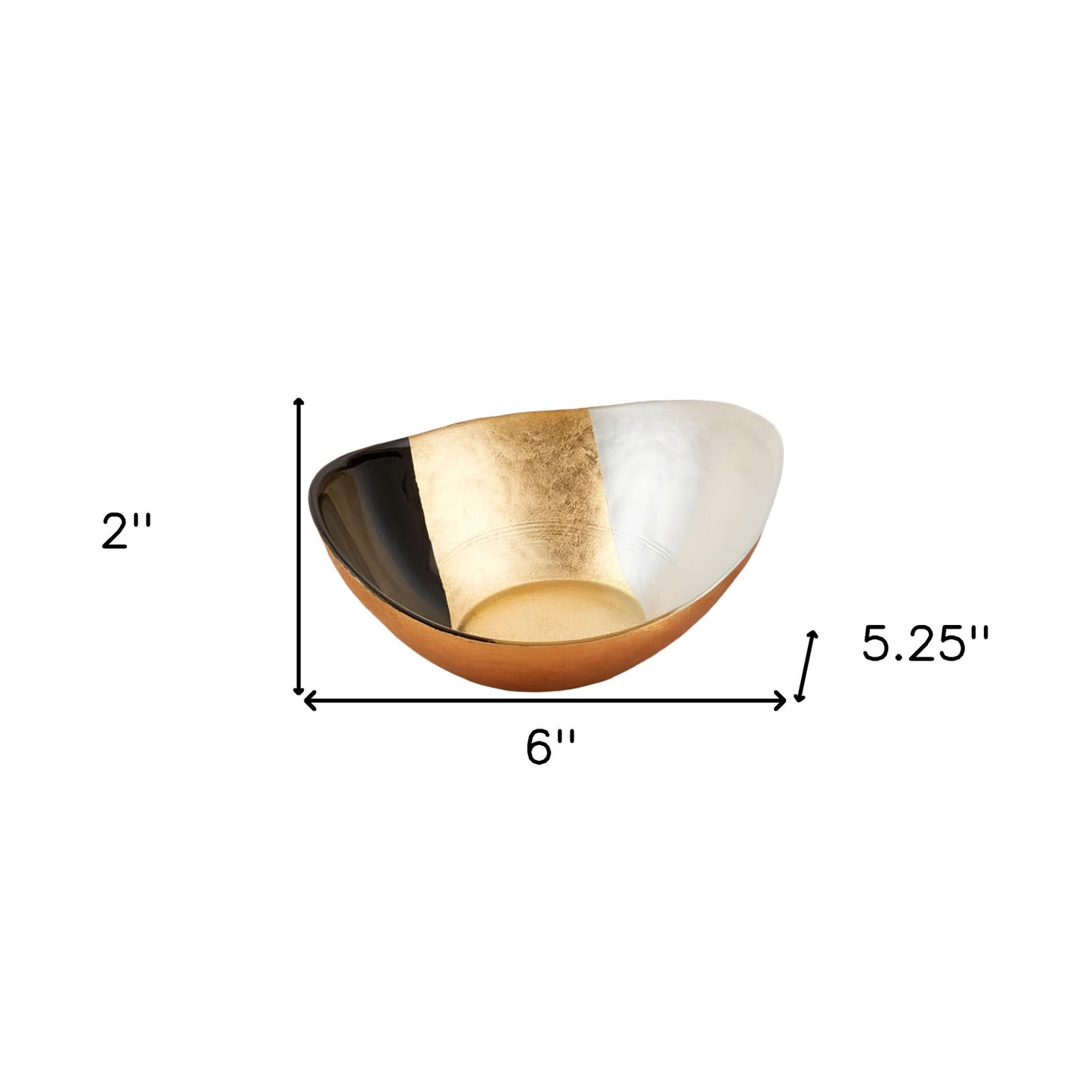 6" Gold Black And White Oval Glass Bowl