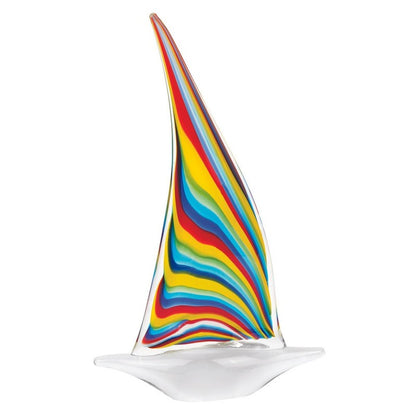 14" Clear Red Blue Yellow Murano Glass Sailboat Tabletop Sculpture HomeRoots