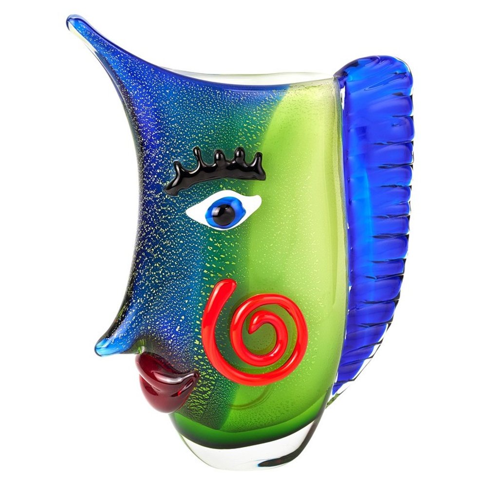 13" Blue and Green Murano Glass Modern Abstract Face Tabletop Sculpture HomeRoots