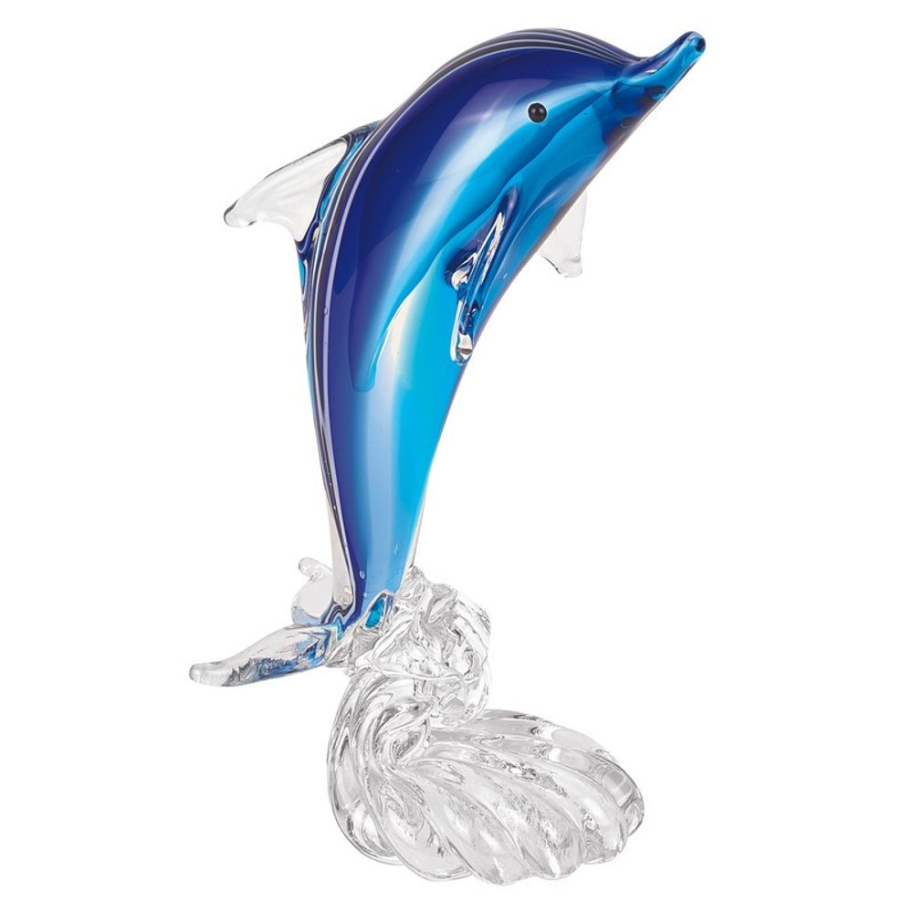 10" Blue Murano Glass Dolphin Figurine Tabletop Sculpture HomeRoots