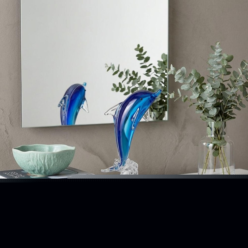 10" Blue Murano Glass Dolphin Figurine Tabletop Sculpture HomeRoots