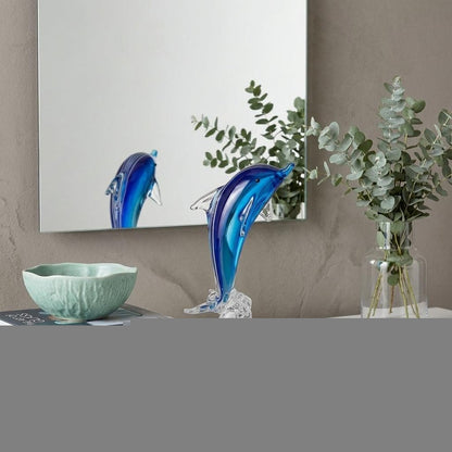 10" Blue Murano Glass Dolphin Figurine Tabletop Sculpture HomeRoots