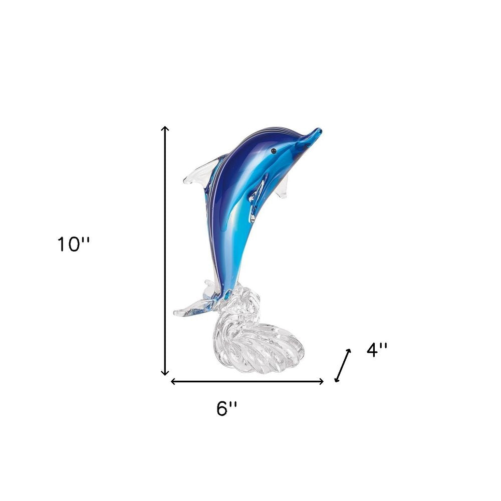 10" Blue Murano Glass Dolphin Figurine Tabletop Sculpture HomeRoots