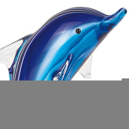 10" Blue Murano Glass Dolphin Figurine Tabletop Sculpture HomeRoots