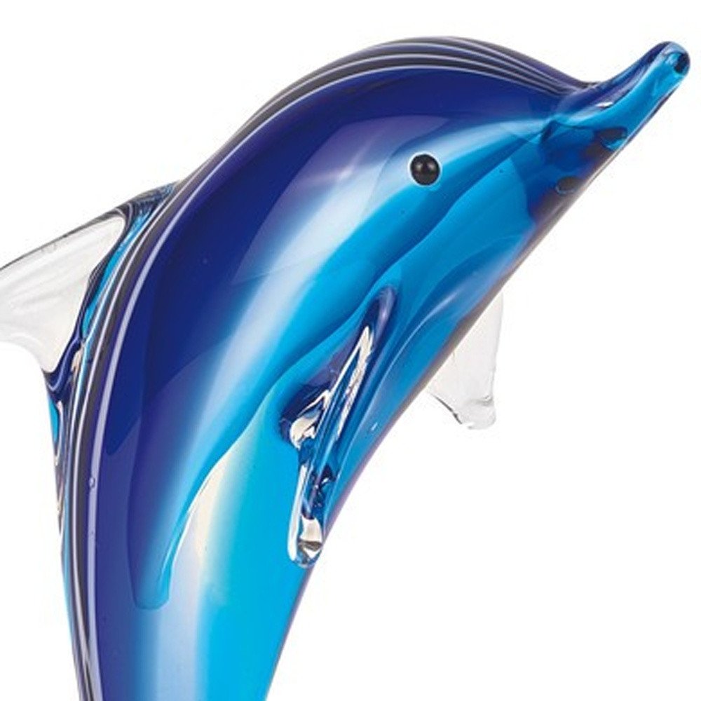 10" Blue Murano Glass Dolphin Figurine Tabletop Sculpture HomeRoots