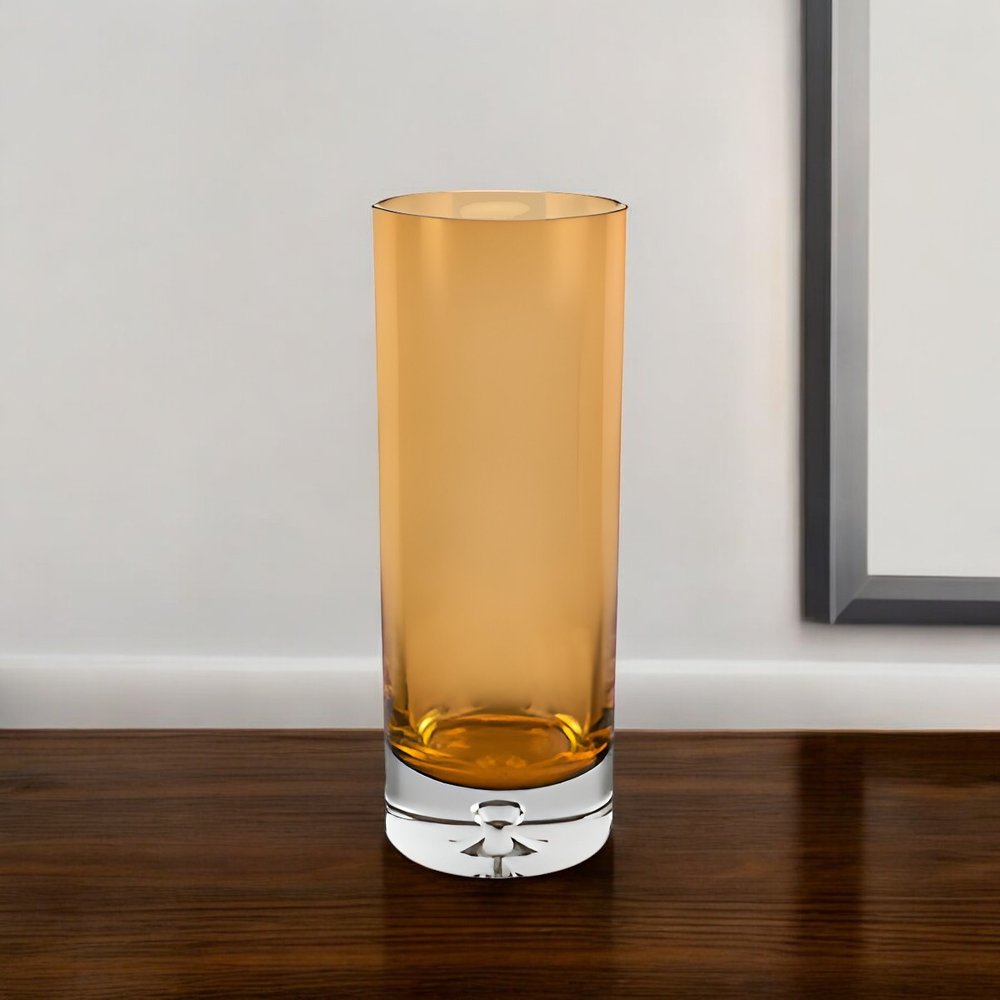 11" Amber And Clear Cylinder Lead Free Crystal Table Vase HomeRoots