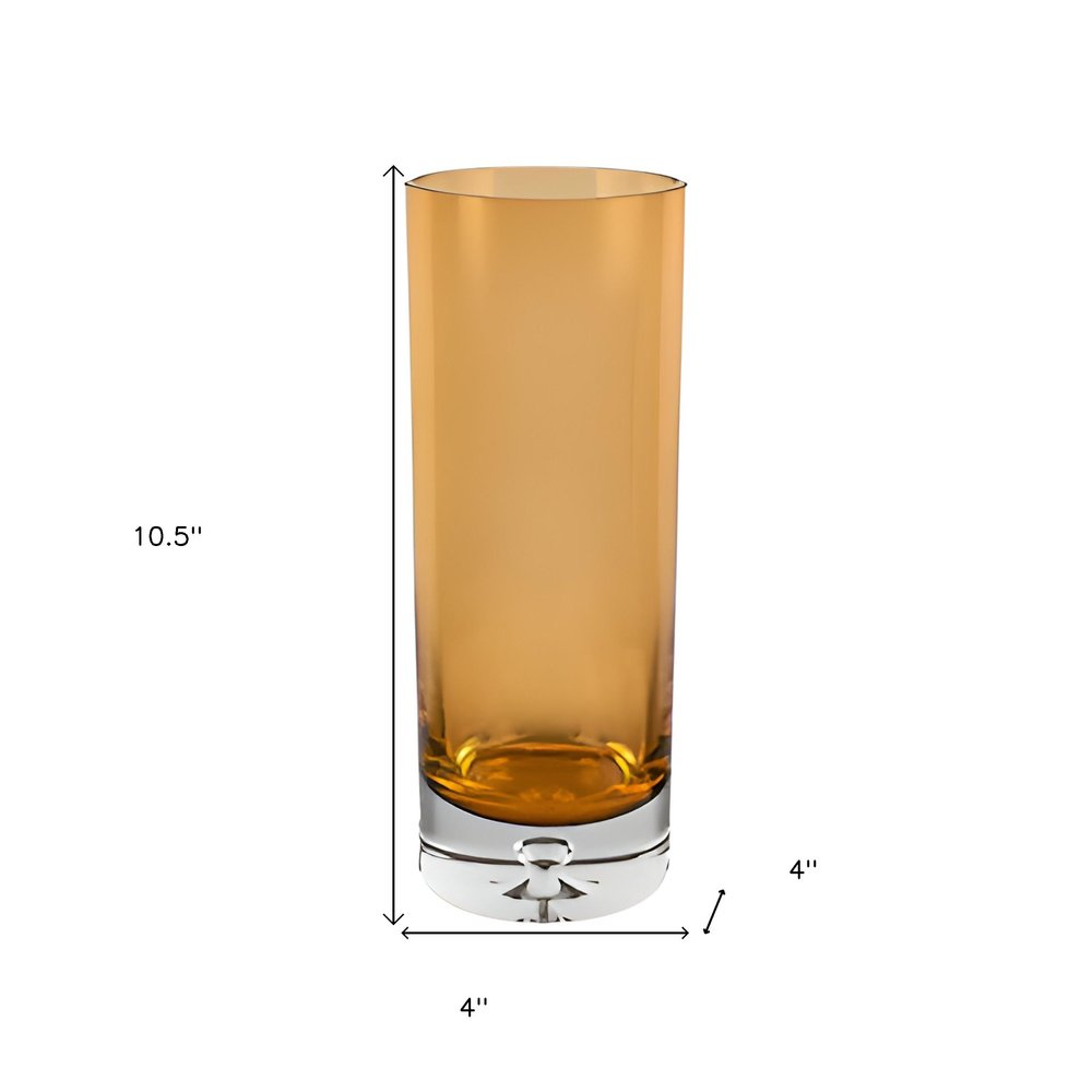 11" Amber And Clear Cylinder Lead Free Crystal Table Vase HomeRoots