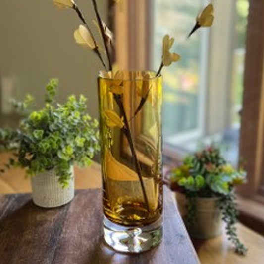 11" Amber And Clear Cylinder Lead Free Crystal Table Vase HomeRoots