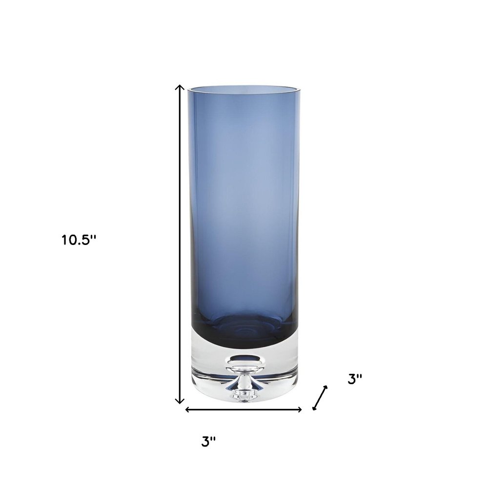 11" Blue And Clear Cylinder Crystal Glass Table Vase HomeRoots