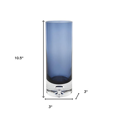 11" Blue And Clear Cylinder Crystal Glass Table Vase HomeRoots