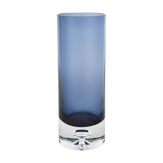11" Blue And Clear Cylinder Crystal Glass Table Vase HomeRoots