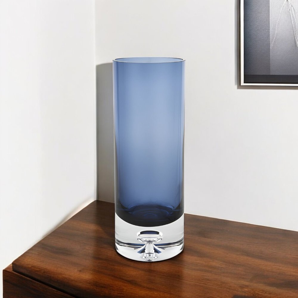 11" Blue And Clear Cylinder Crystal Glass Table Vase HomeRoots