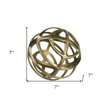 7" Brass Metal Sphere Sculpture