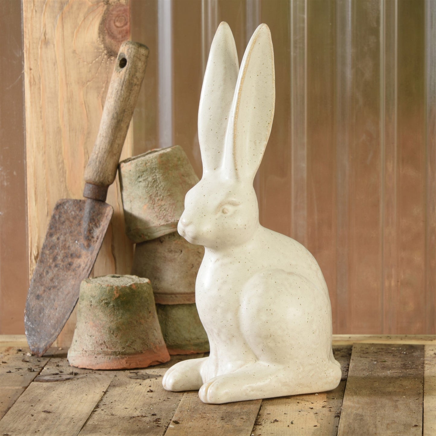 11" White Ceramic Rabbit Tabletop Sculpture