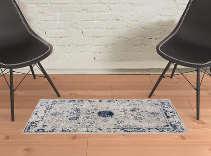 2’ X 3’ Navy Blue Distressed Floral Scatter Rug