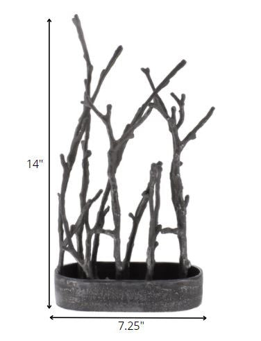 14" Gray Metal Tree Branches Tabletop Sculpture