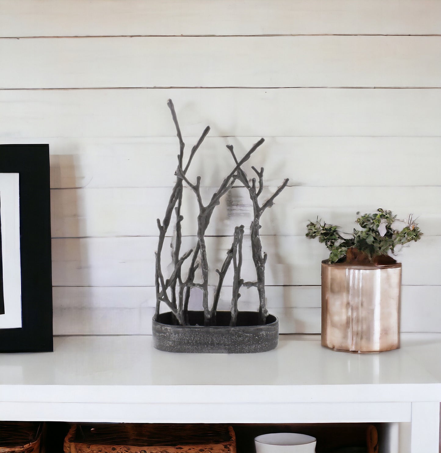 14" Gray Metal Tree Branches Tabletop Sculpture