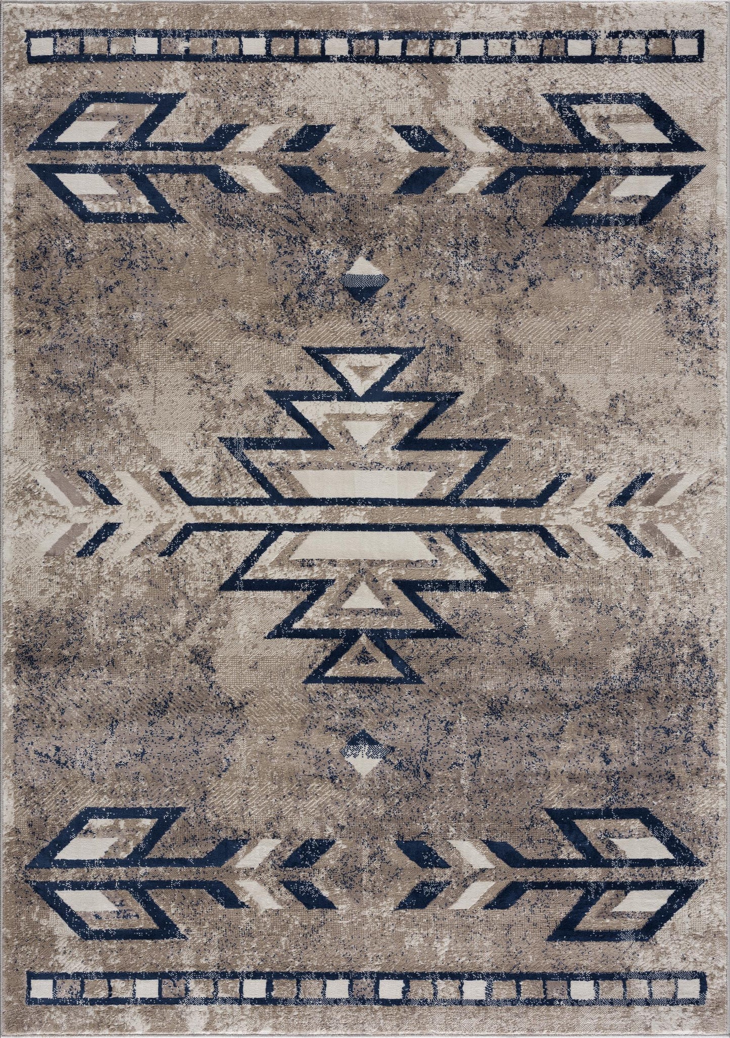 8’ X 11’ Beige And Blue Boho Chic Area Rug