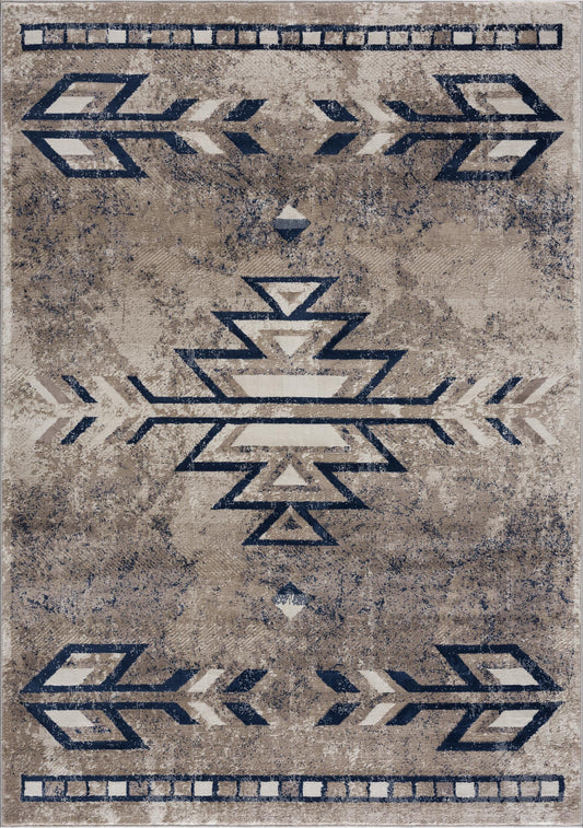 8’ X 11’ Beige And Blue Boho Chic Area Rug