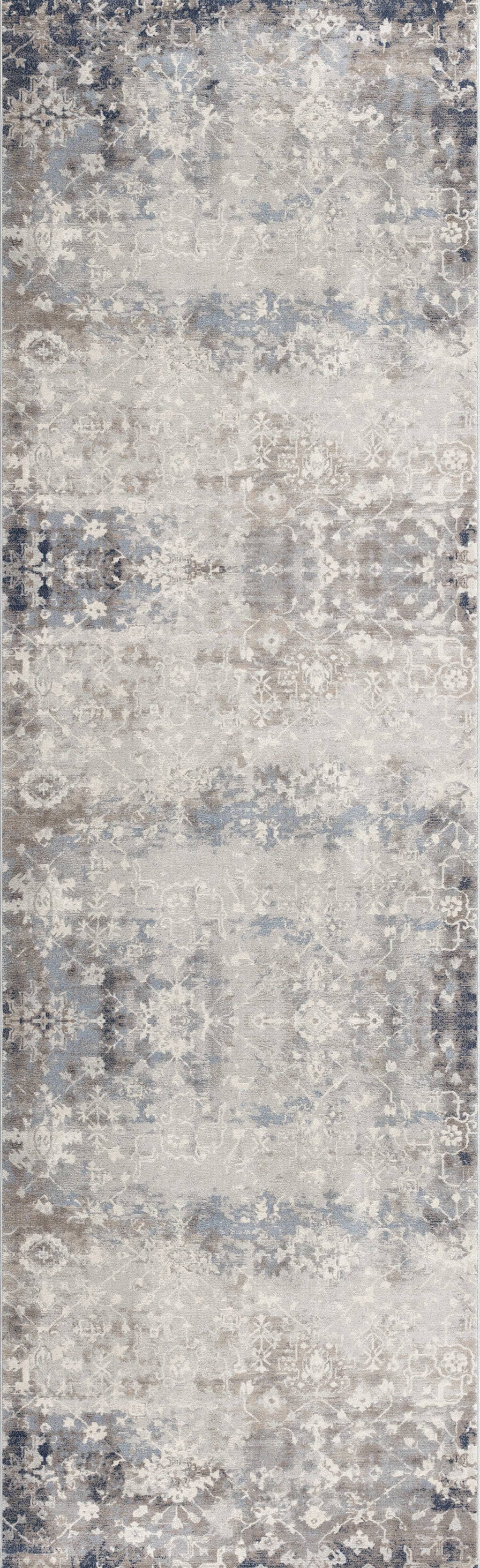 2' X 10' Navy And Beige Distressed Vines Runner Rug - 39.0" (L) x 59.0" (W) x 0.5" (H)