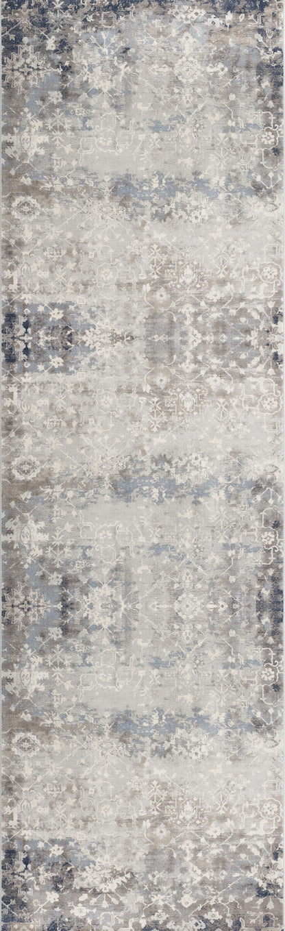 2' X 10' Navy And Beige Distressed Vines Runner Rug - 39.0" (L) x 59.0" (W) x 0.5" (H)