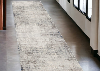 2' X 20' Navy And Beige Distressed Vines Runner Rug - 39.0" (L) x 59.0" (W) x 0.5" (H)