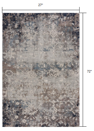 2’ X 3’ Navy And Beige Distressed Vines Scatter Rug