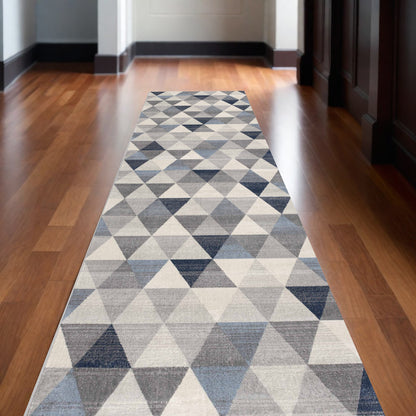 2' X 20' Navy Blue Geometric Diamond Runner Rug - 35.5" (L) x 60.0" (W) x 1.0" (H)