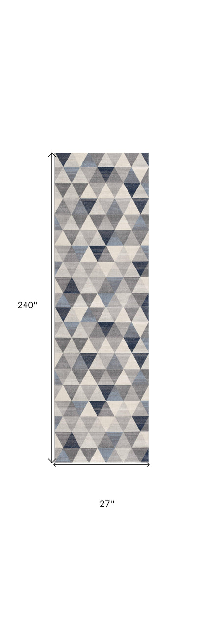 2' X 20' Navy Blue Geometric Diamond Runner Rug - 35.5" (L) x 60.0" (W) x 1.0" (H)