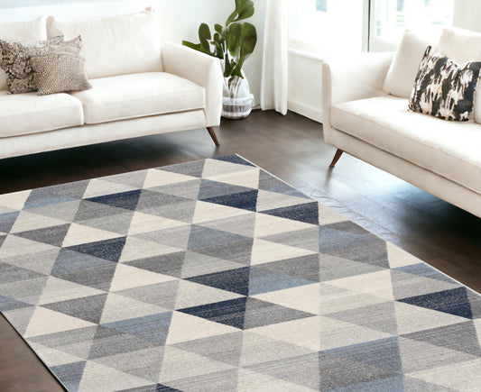 7' X 10' Navy Blue Geometric Diamond Area Rug - 79.0" (H) x 114.0" (W) x 0.4" (D)