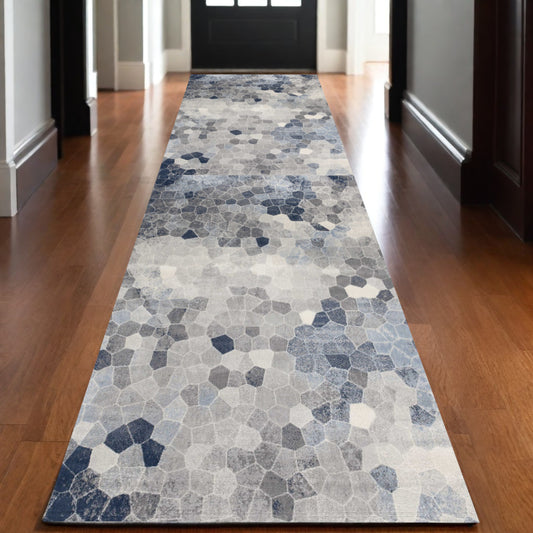 2' X 13' Navy Blue Cobblestone Pattern Runner Rug - 39.37" (L) x 60.24" (W) x 0.23" (H)