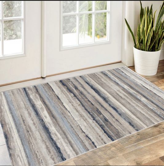 2' X 3' Blue And Beige Distressed Stripes Scatter Rug - 48.0" (L) x 72.0" (W) x 1.0" (H)