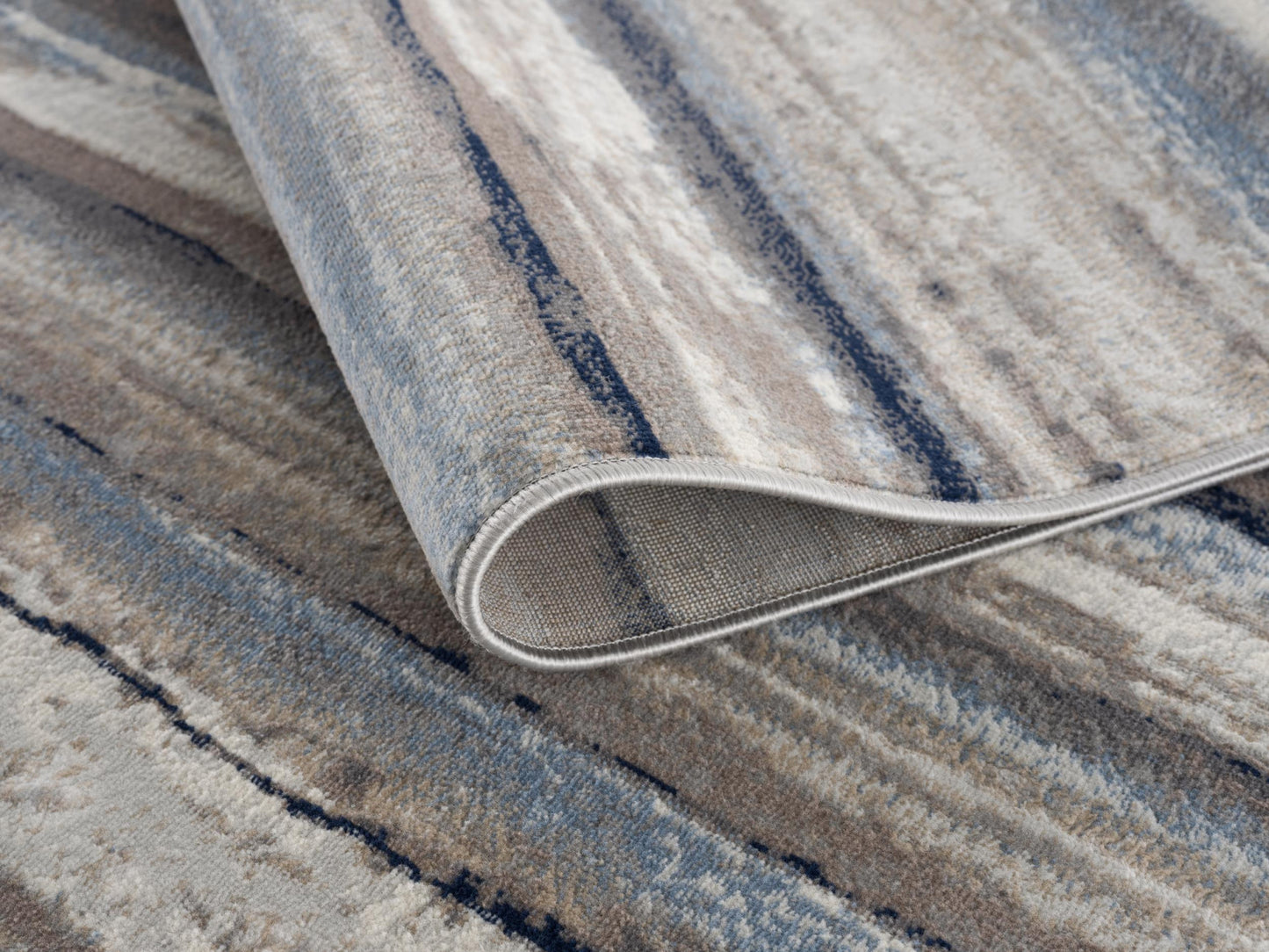 2’ X 3’ Blue And Beige Distressed Stripes Scatter Rug