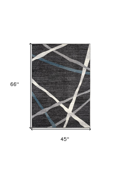 4' X 6' Distressed Black And Gray Abstract Area Rug - 45.0" (H) x 66.0" (W) x 0.8" (D)