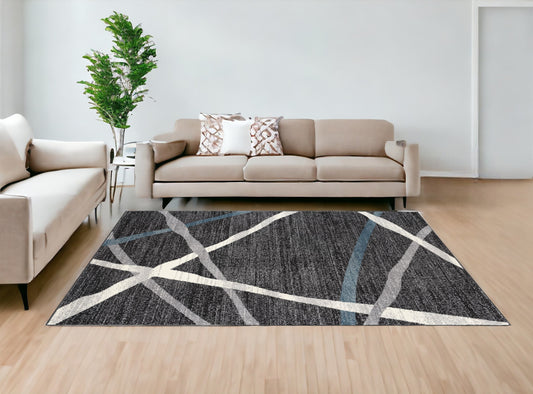 7' X 9' Distressed Black And Gray Abstract Area Rug - 78.0" (H) x 112.0" (W) x 0.8" (D)