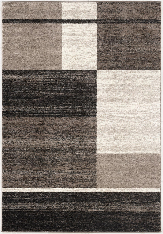 7' X 9' Brown And Beige Abstract Blocks Area Rug - 78.0" (H) x 112.0" (W) x 0.8" (D)