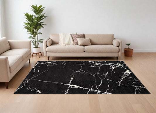 7' X 9' Black And White Abstract Breakage Area Rug - 78.0" (H) x 112.0" (W) x 0.8" (D)