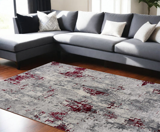 6' X 9' Red Abstract Dhurrie Area Rug