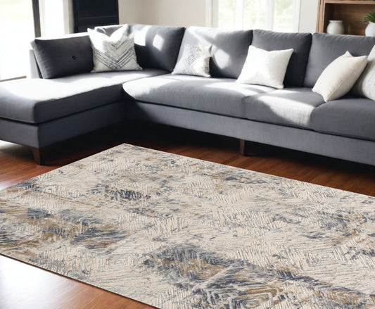 6' X 9' Beige Abstract Printed Area Rug - 78.0" (H) x 114.0" (W) x 0.8" (D)