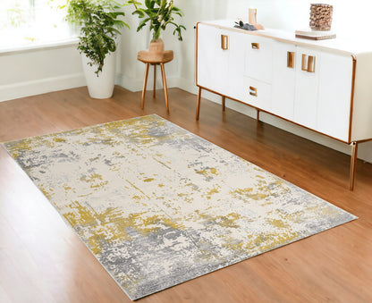 4' X 6' Gold Abstract Dhurrie Area Rug - 45.0" (H) x 66.0" (W) x 0.8" (D)