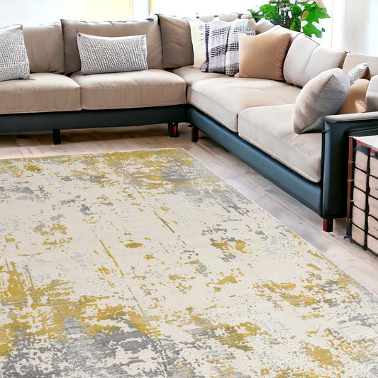 9' X 13' Gold and Gray Abstract Area Rug - 110.0" (H) x 150.0" (W) x 0.8" (D) FurniFindUSA