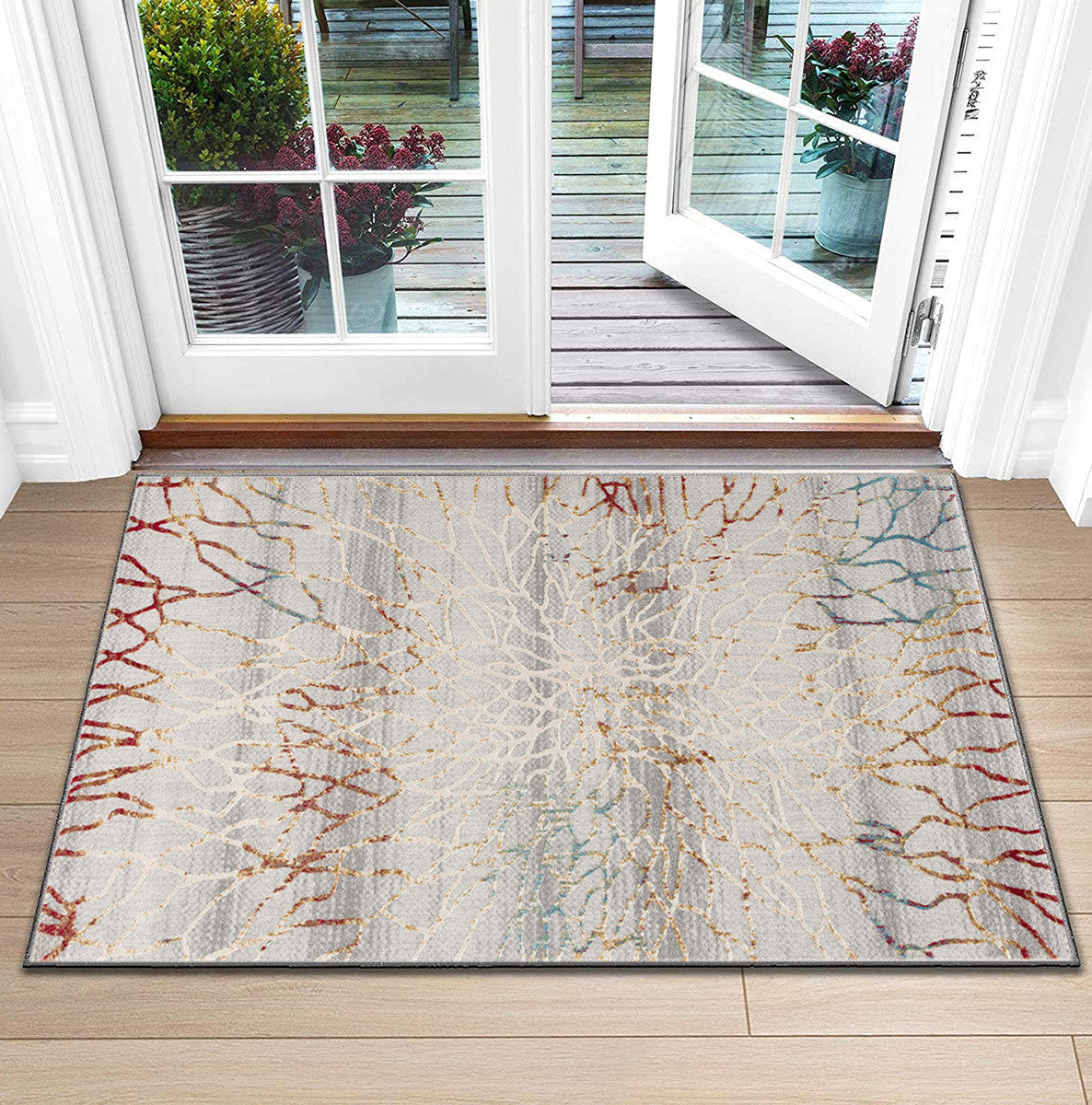 3’ X 5’ Gold And Ivory Abstract Branches Area Rug