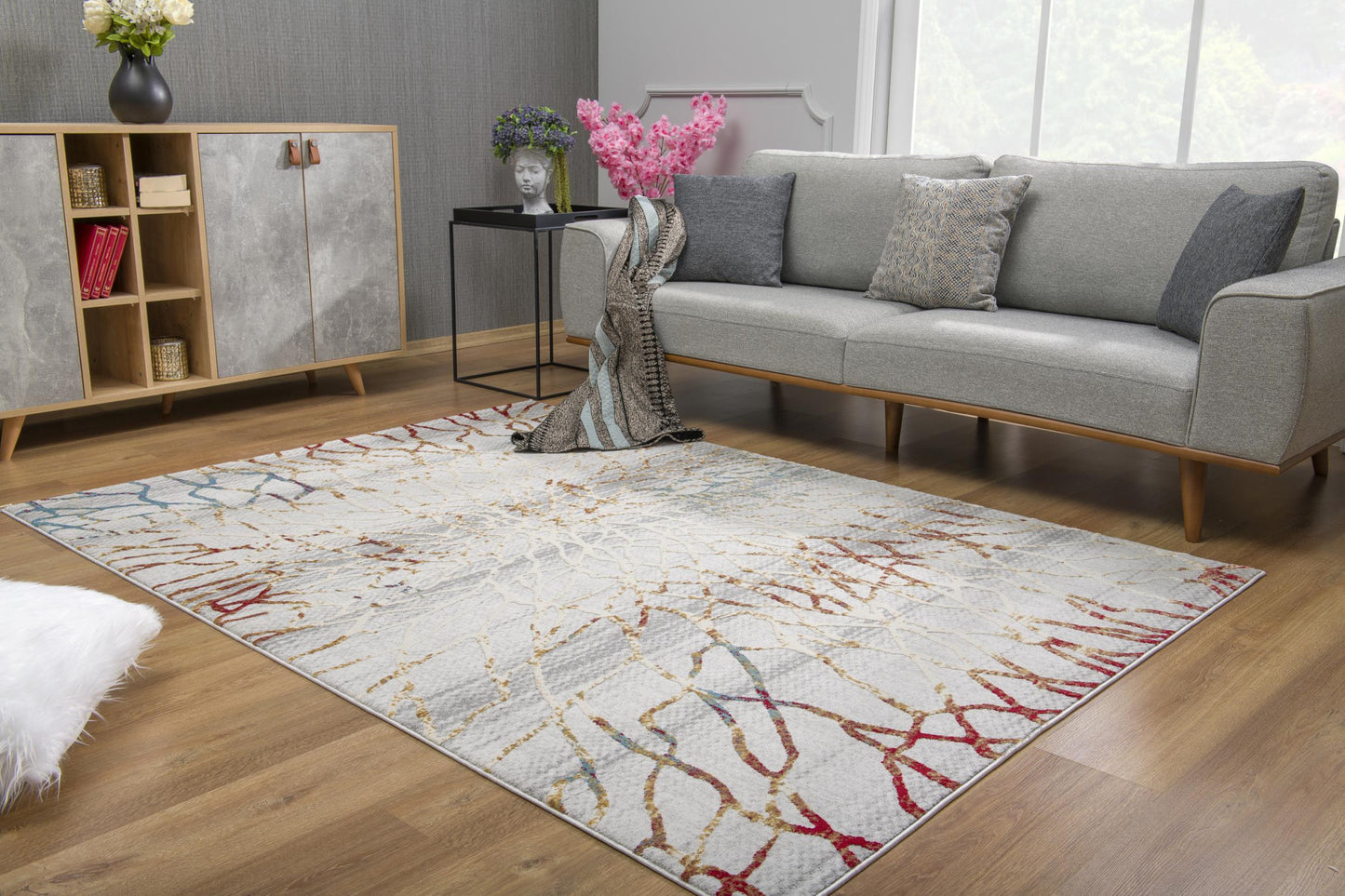 3' X 5' Gold And Ivory Abstract Branches Area Rug