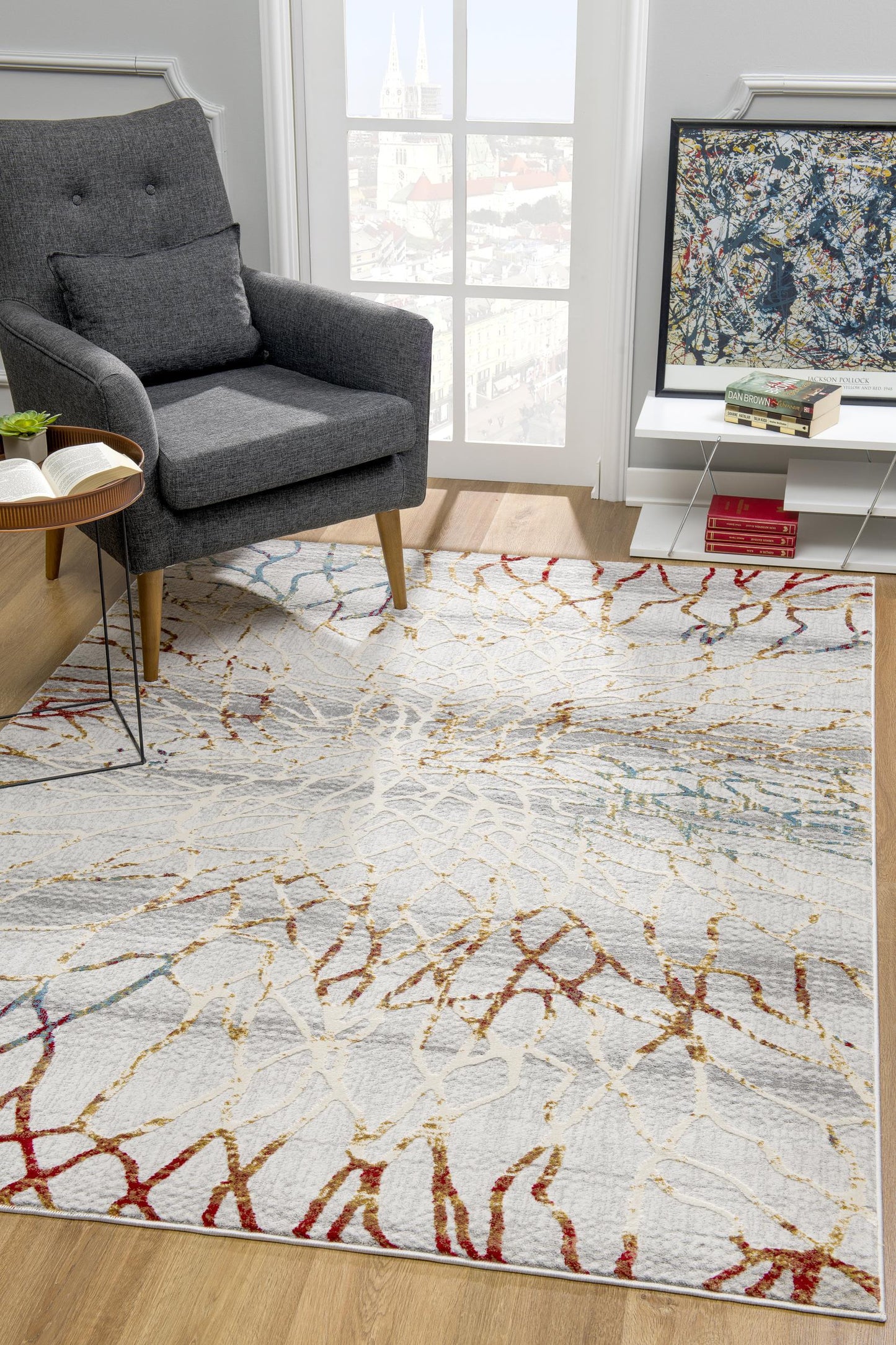 3' X 5' Gold And Ivory Abstract Branches Area Rug