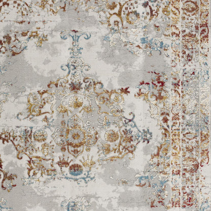 3’ X 5’ Gray And Beige Distressed Ornate Area Rug