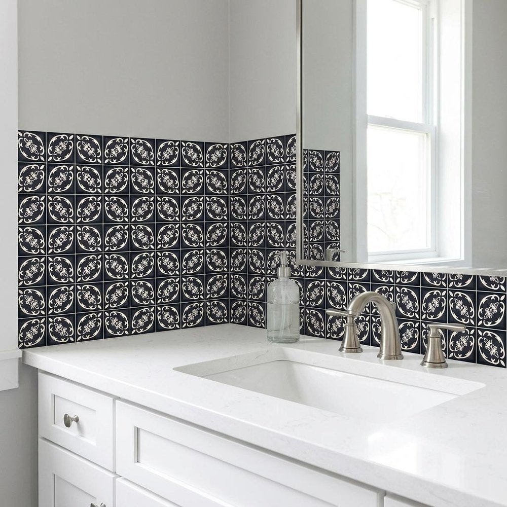 7" x 7" Black And White Peel And Stick Removable Tiles HomeRoots