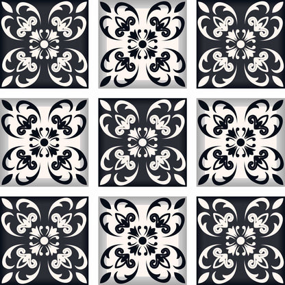 4" X 4" Black And White Quatro Peel And Stick Removable Tiles