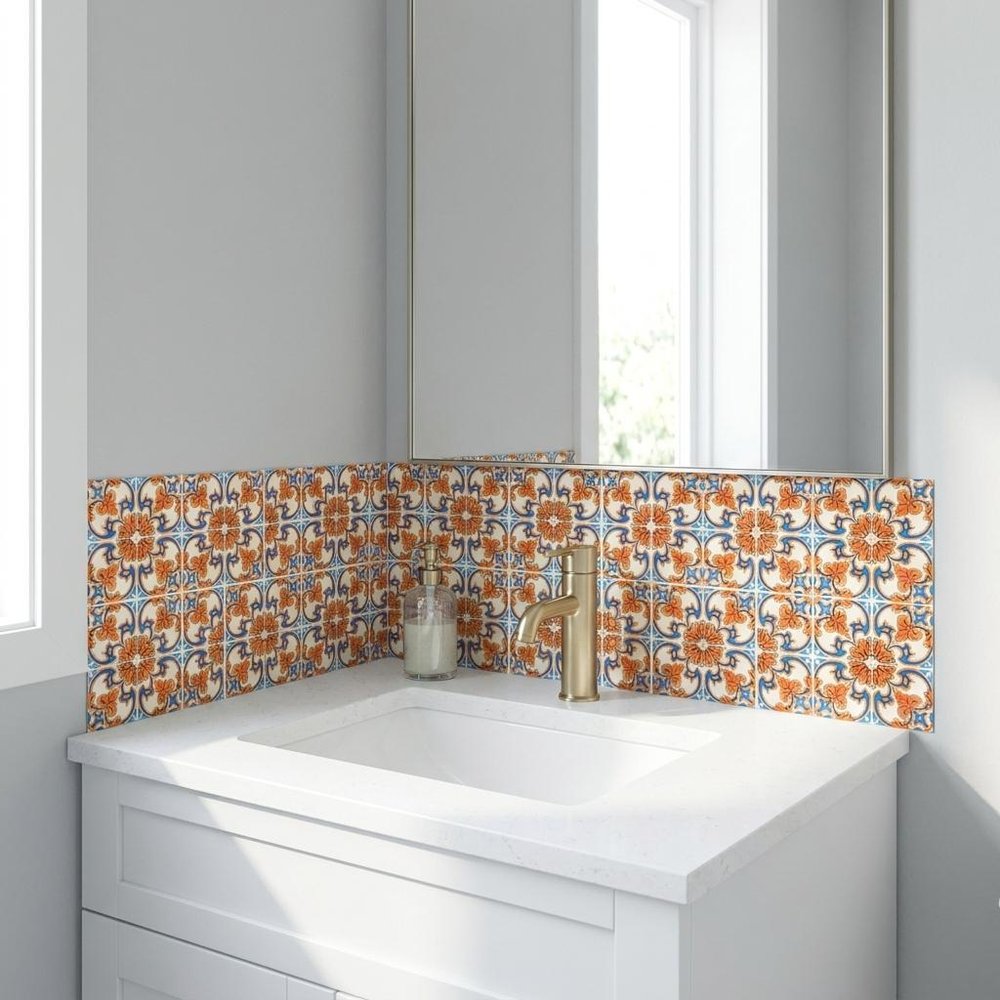 7" x 7" Blue And Orange Peel And Stick Removable Tiles HomeRoots
