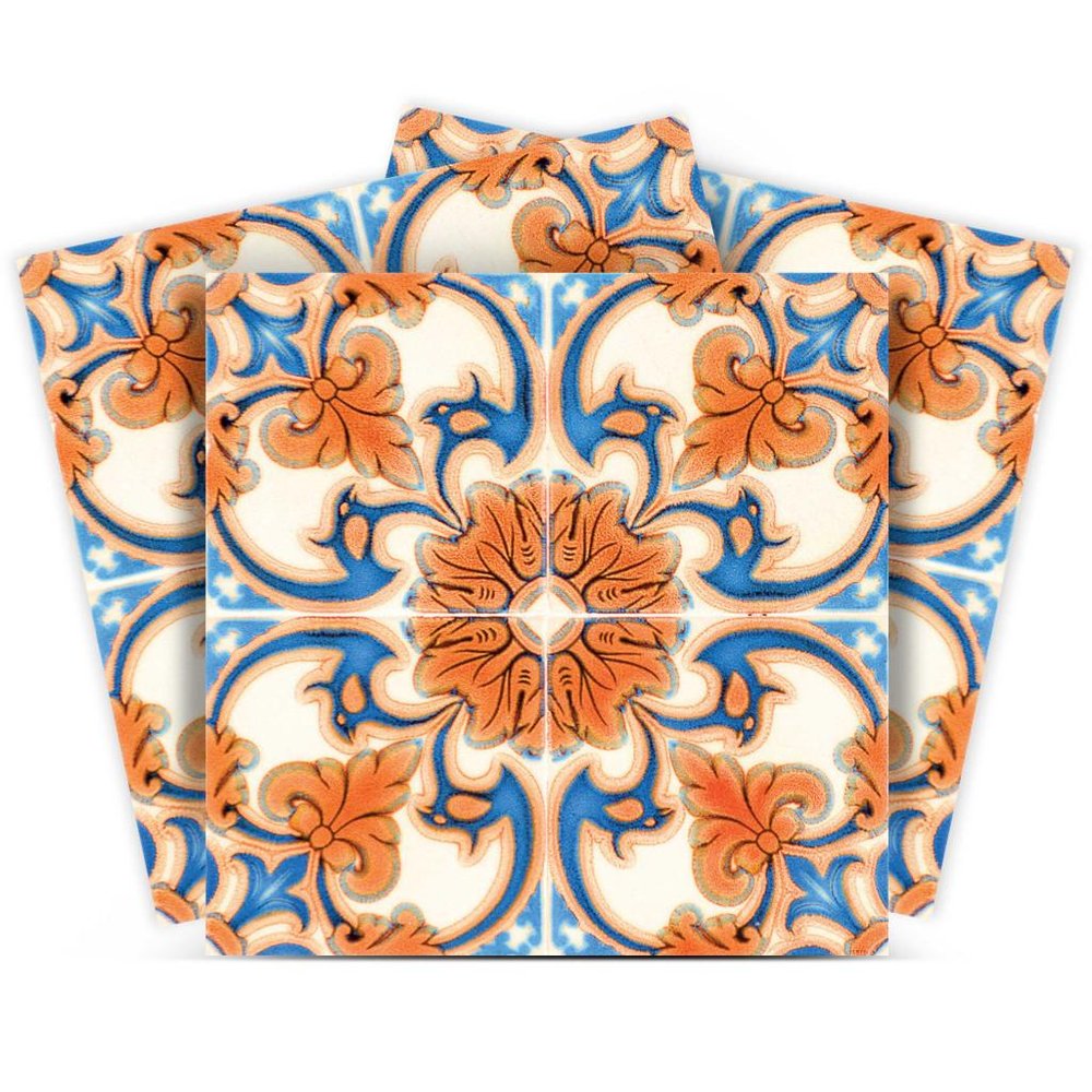 7" x 7" Blue And Orange Peel And Stick Removable Tiles HomeRoots